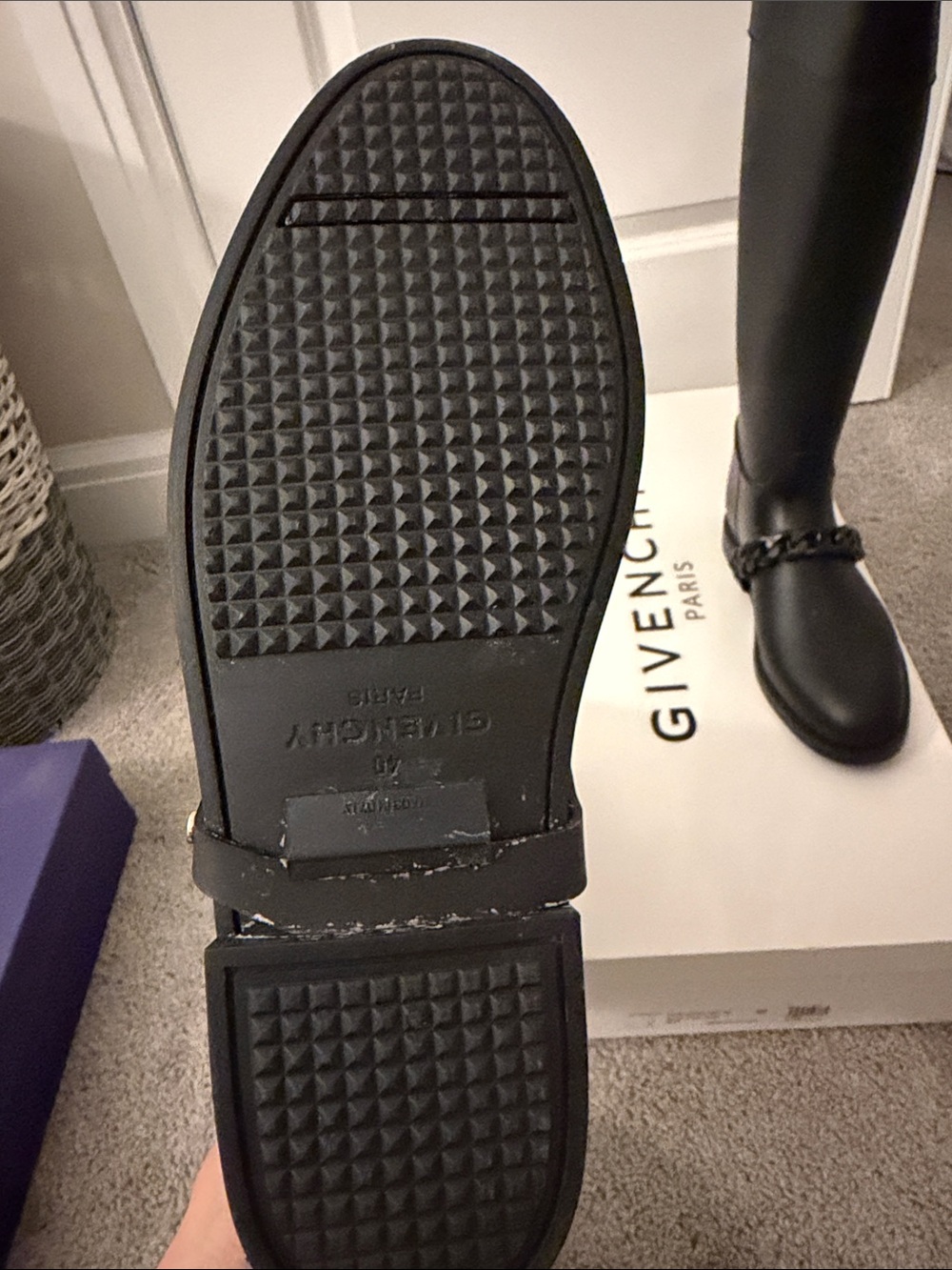 Givenchy Matte Black Knee-High Boots with Chain Detail - Picture 3 of 3